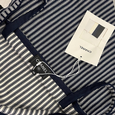 Chanel Pinstripe Sleeveless Dress with Front Pockets in Cotton and Polyester (Model: P79171)