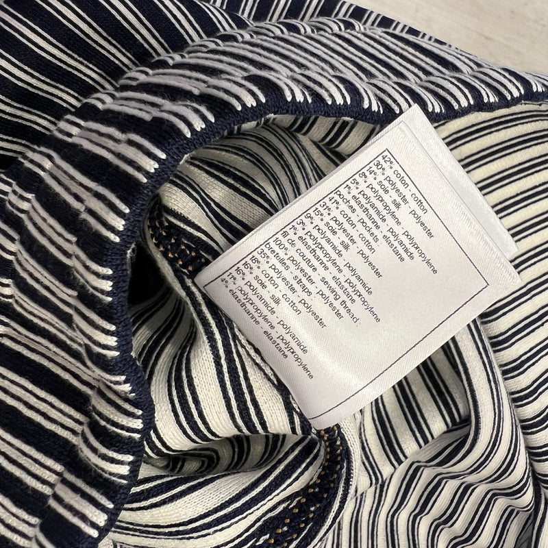 Chanel Pinstripe Sleeveless Dress with Front Pockets in Cotton and Polyester (Model: P79171)