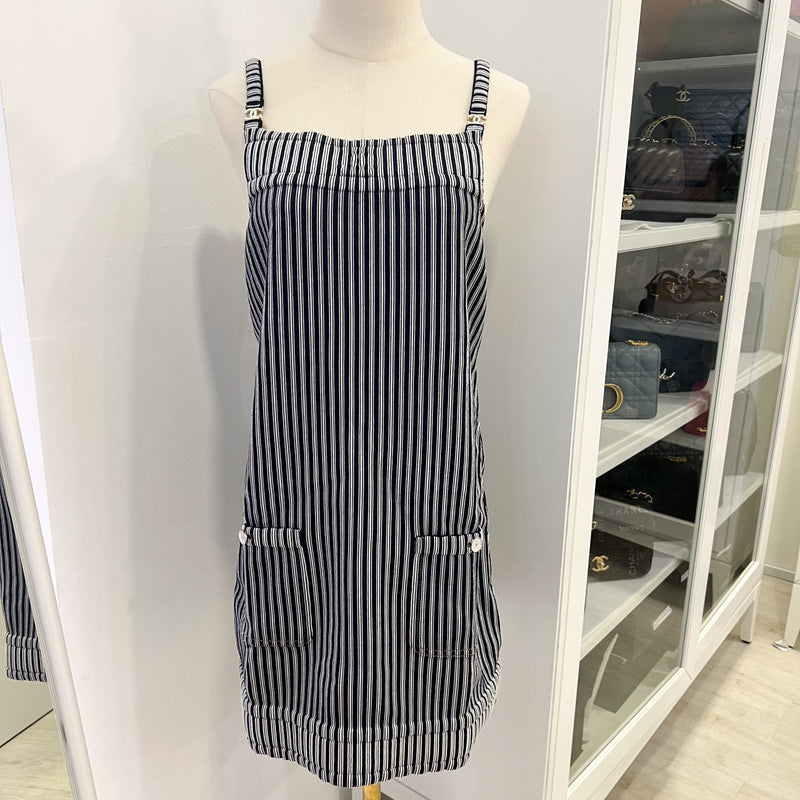 Chanel Pinstripe Sleeveless Dress with Front Pockets in Cotton and Polyester (Model: P79171)
