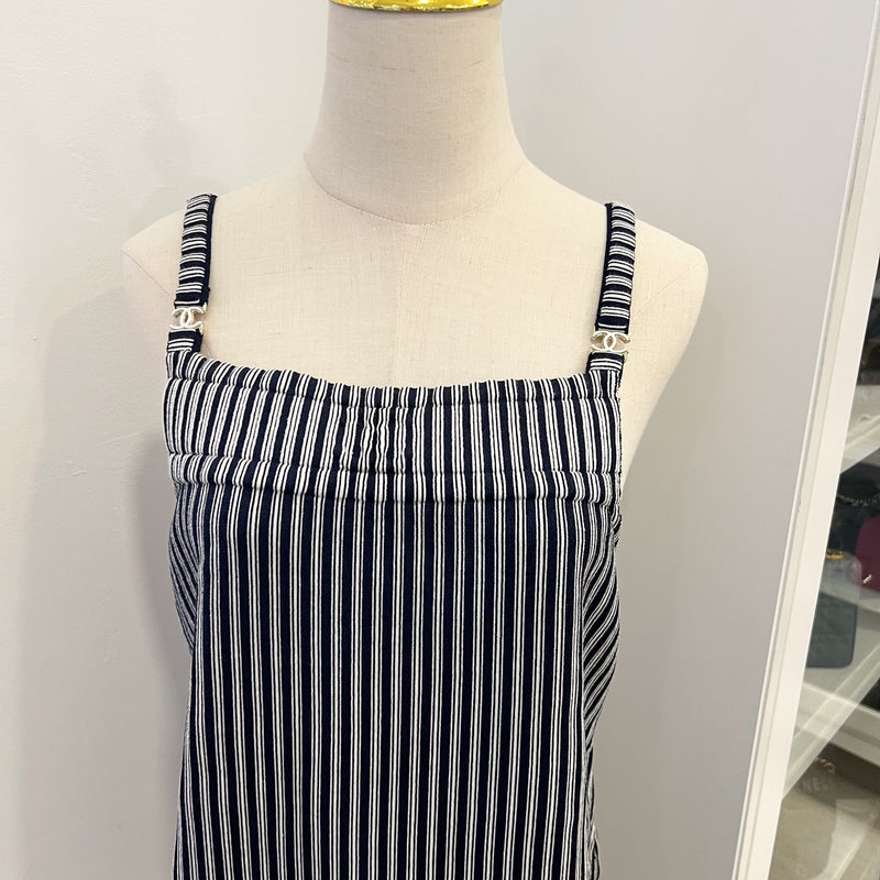 Chanel Pinstripe Sleeveless Dress with Front Pockets in Cotton and Polyester (Model: P79171)