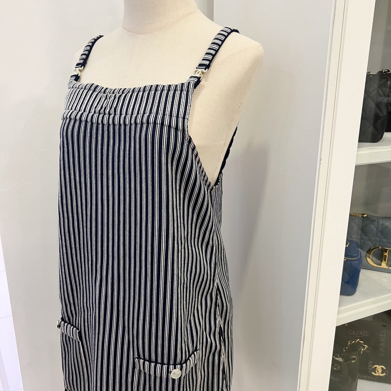 Chanel Pinstripe Sleeveless Dress with Front Pockets in Cotton and Polyester (Model: P79171)