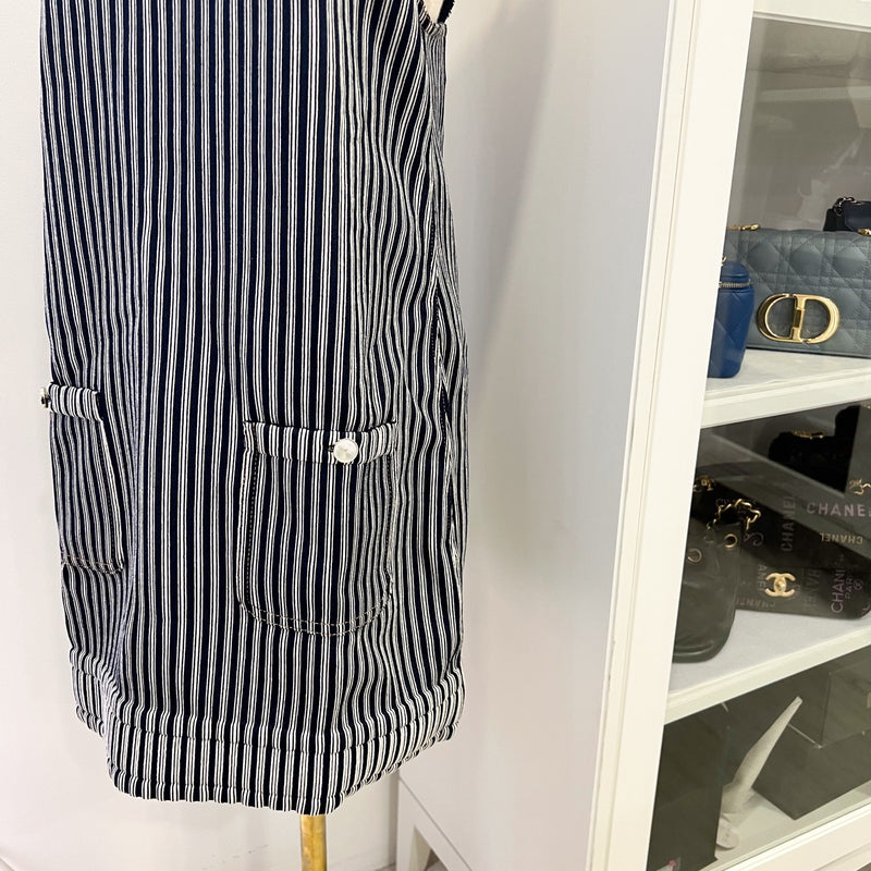 Chanel Pinstripe Sleeveless Dress with Front Pockets in Cotton and Polyester (Model: P79171)