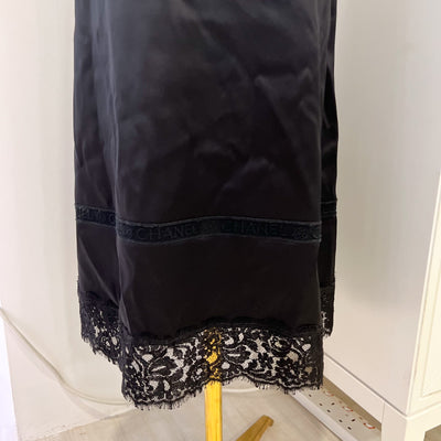 Chanel 25B Midi Skirt in Black Silk Satin and Lace (Model: P80409)