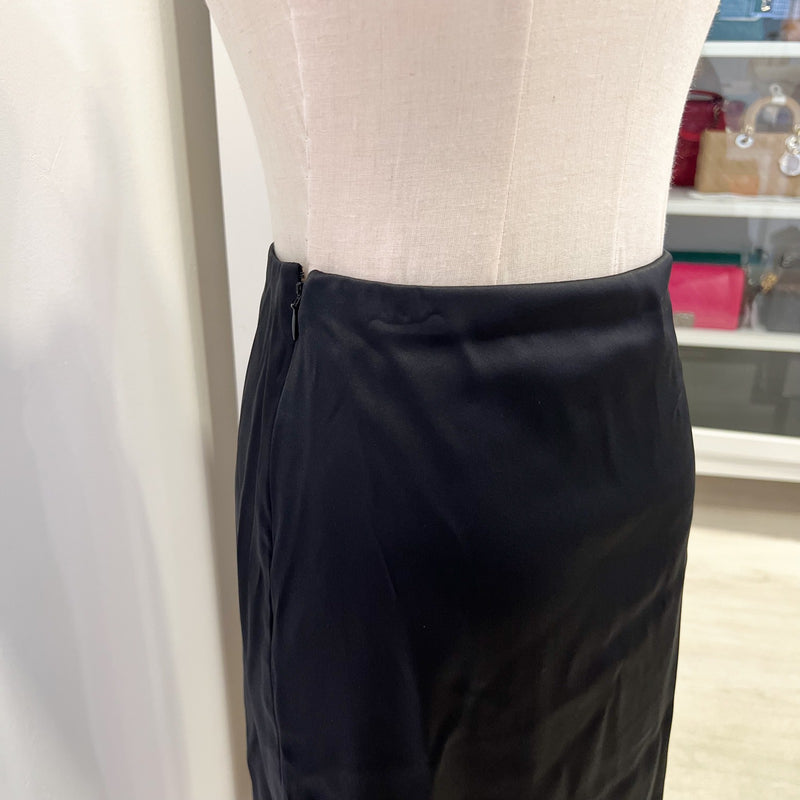 Chanel 25B Midi Skirt in Black Silk Satin and Lace (Model: P80409)
