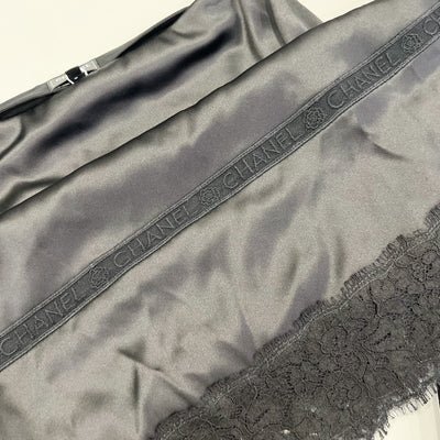 Chanel 25B Midi Skirt in Black Silk Satin and Lace (Model: P80409)