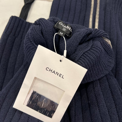 Chanel 24K Knitted Pullover with Zipper and Charms in Navy Wool and Polyamide (Model: P78425)