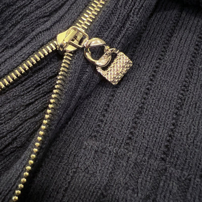 Chanel 24K Knitted Pullover with Zipper and Charms in Navy Wool and Polyamide (Model: P78425)