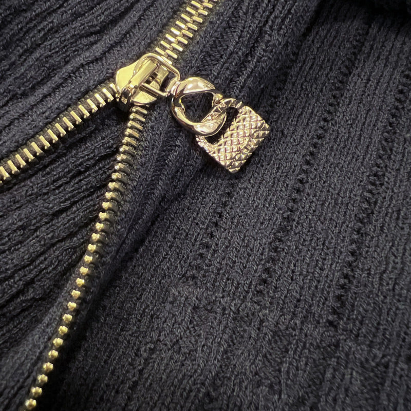 Chanel 24K Knitted Pullover with Zipper and Charms in Navy Wool and Polyamide (Model: P78425)