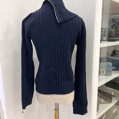 Chanel 24K Knitted Pullover with Zipper and Charms in Navy Wool and Polyamide (Model: P78425)