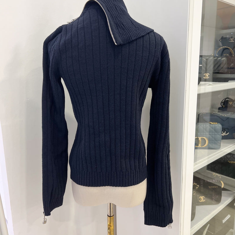 Chanel 24K Knitted Pullover with Zipper and Charms in Navy Wool and Polyamide (Model: P78425)
