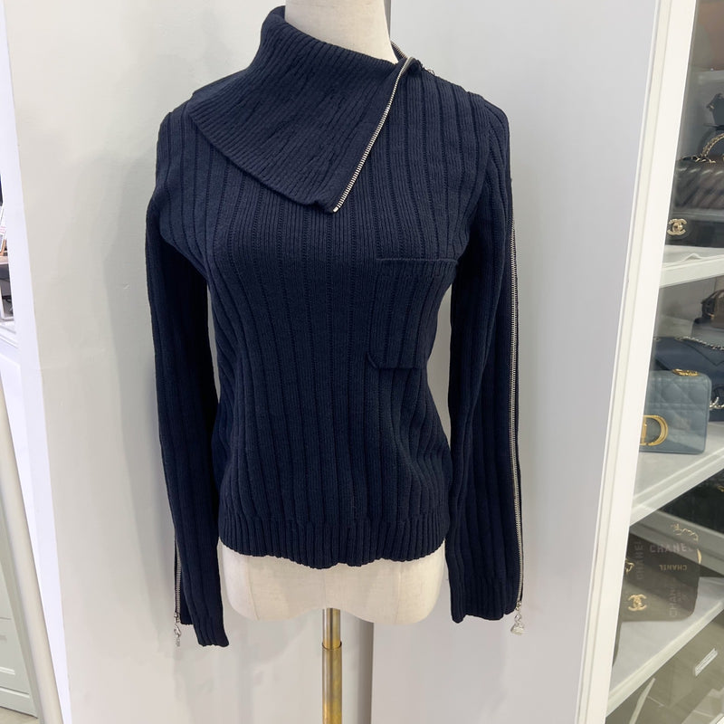Chanel 24K Knitted Pullover with Zipper and Charms in Navy Wool and Polyamide (Model: P78425)
