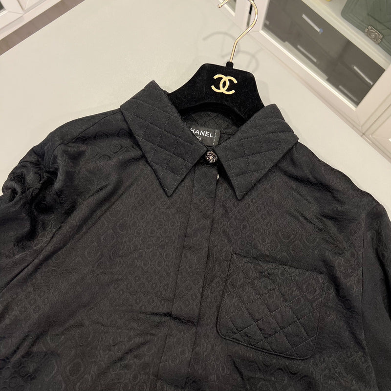 Chanel 25A Shirt in Black 100% Silk Sz 38 (Model: P79880)