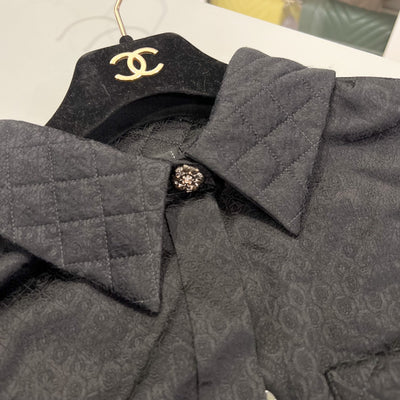 Chanel 25A Shirt in Black 100% Silk Sz 38 (Model: P79880)