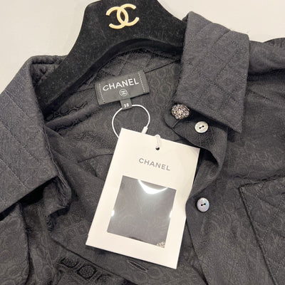 Chanel 25A Shirt in Black 100% Silk Sz 38 (Model: P79880)