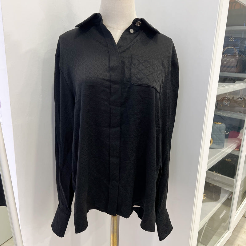 Chanel 25A Shirt in Black 100% Silk Sz 38 (Model: P79880)