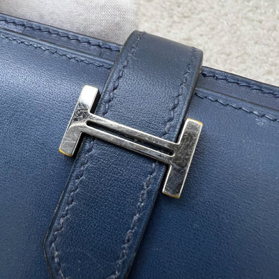 Hermes Bearn Long Bifold Wallet in Blue Leather and PHW