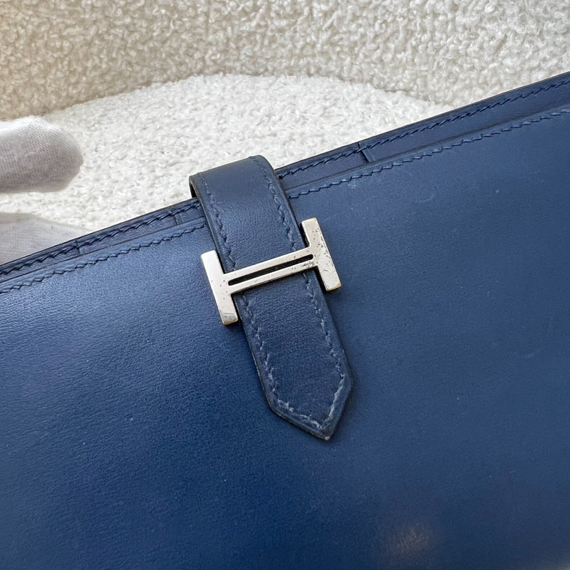 Hermes Bearn Long Bifold Wallet in Blue Leather and PHW