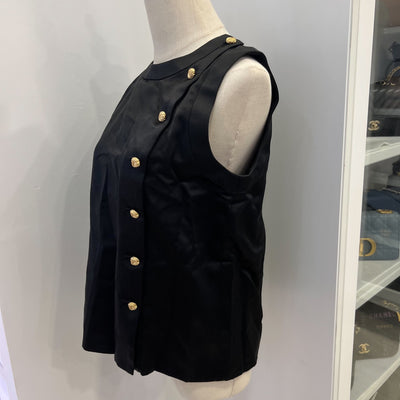 Chanel 25A Sleeveless Blouse / Top in Black 100% Silk with Gold Buttons (Model: P79815)