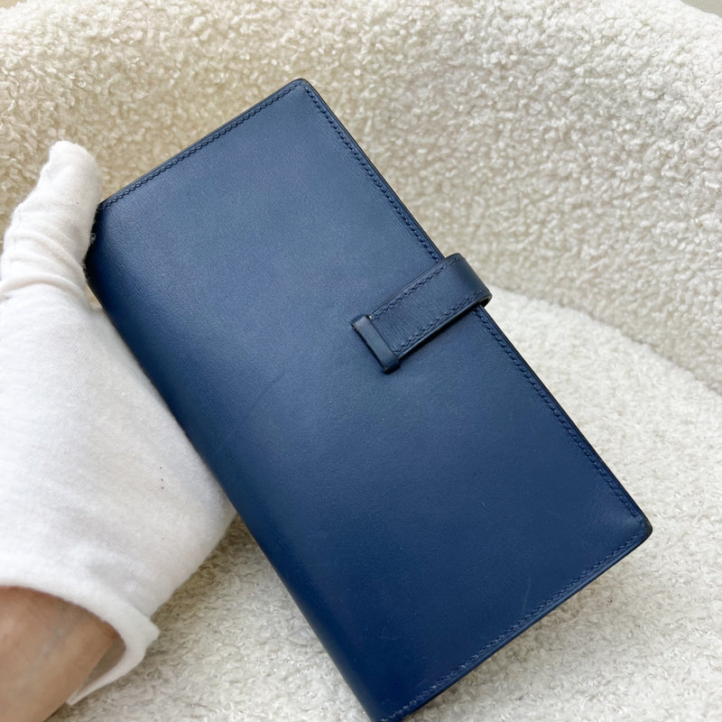 Hermes Bearn Long Bifold Wallet in Blue Leather and PHW