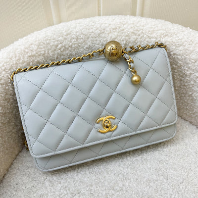 Chanel Pearl Crush Wallet on Chain WOC in 23C Light Grey Lambskin and AGHW