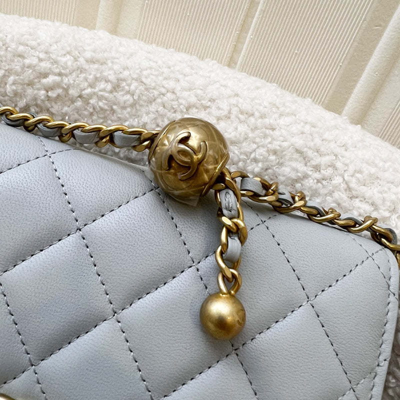 Chanel Pearl Crush Wallet on Chain WOC in 23C Light Grey Lambskin and AGHW