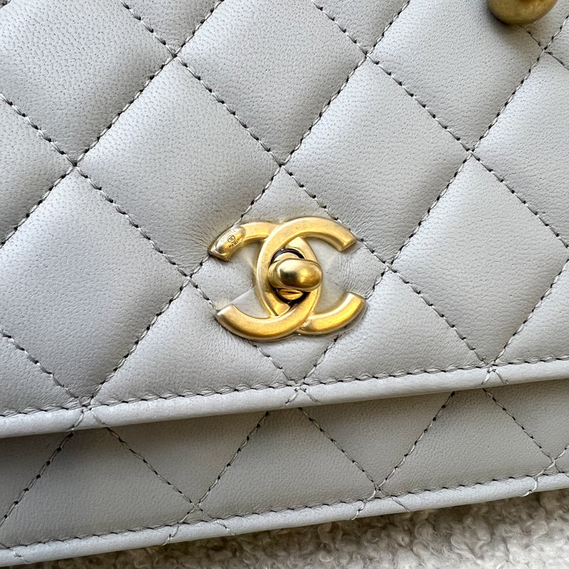 Chanel Pearl Crush Wallet on Chain WOC in 23C Light Grey Lambskin and AGHW