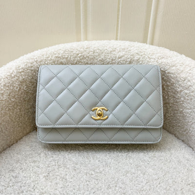 Chanel Pearl Crush Wallet on Chain WOC in 23C Light Grey Lambskin and AGHW