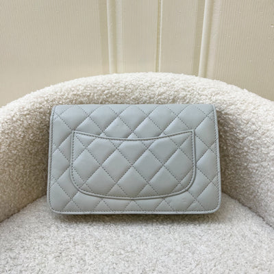 Chanel Pearl Crush Wallet on Chain WOC in 23C Light Grey Lambskin and AGHW