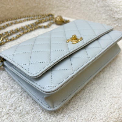 Chanel Pearl Crush Wallet on Chain WOC in 23C Light Grey Lambskin and AGHW