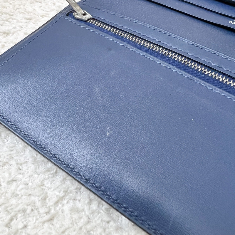 Hermes Bearn Long Bifold Wallet in Blue Leather and PHW