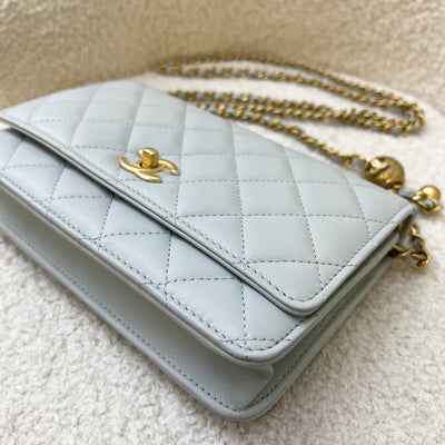 Chanel Pearl Crush Wallet on Chain WOC in 23C Light Grey Lambskin and AGHW