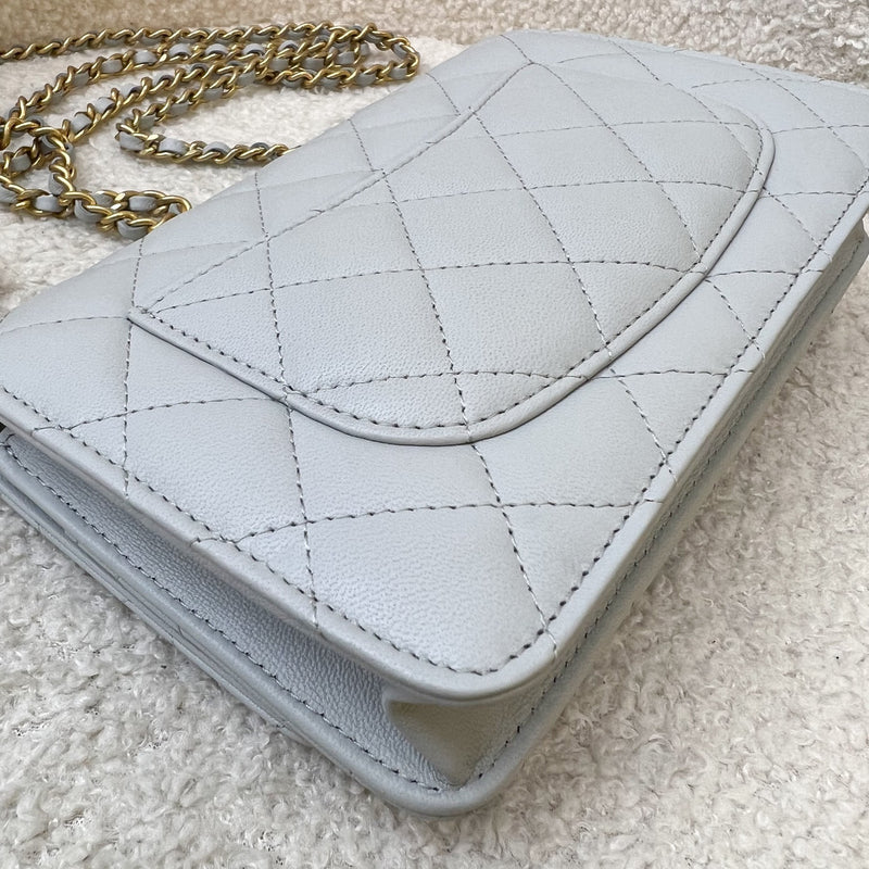 Chanel Pearl Crush Wallet on Chain WOC in 23C Light Grey Lambskin and AGHW