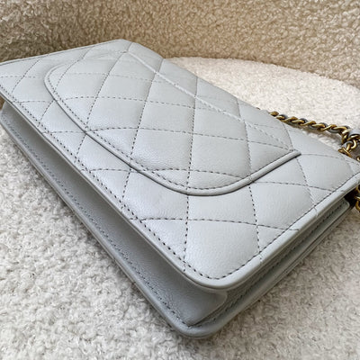 Chanel Pearl Crush Wallet on Chain WOC in 23C Light Grey Lambskin and AGHW