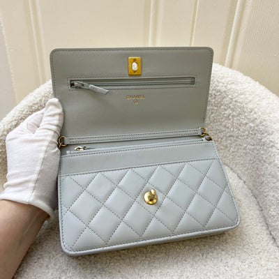 Chanel Pearl Crush Wallet on Chain WOC in 23C Light Grey Lambskin and AGHW