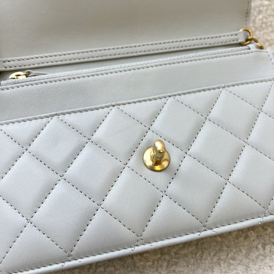 Chanel Pearl Crush Wallet on Chain WOC in 23C Light Grey Lambskin and AGHW