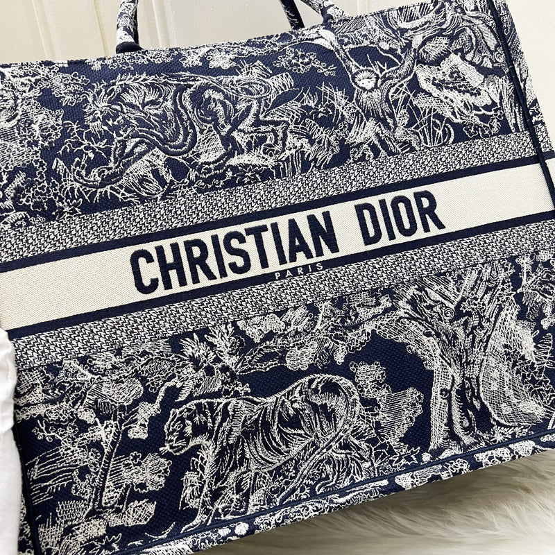 Dior Large Book Tote in Dark Blue Reverse Toile De Jouy Canvas