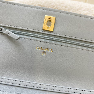 Chanel Pearl Crush Wallet on Chain WOC in 23C Light Grey Lambskin and AGHW