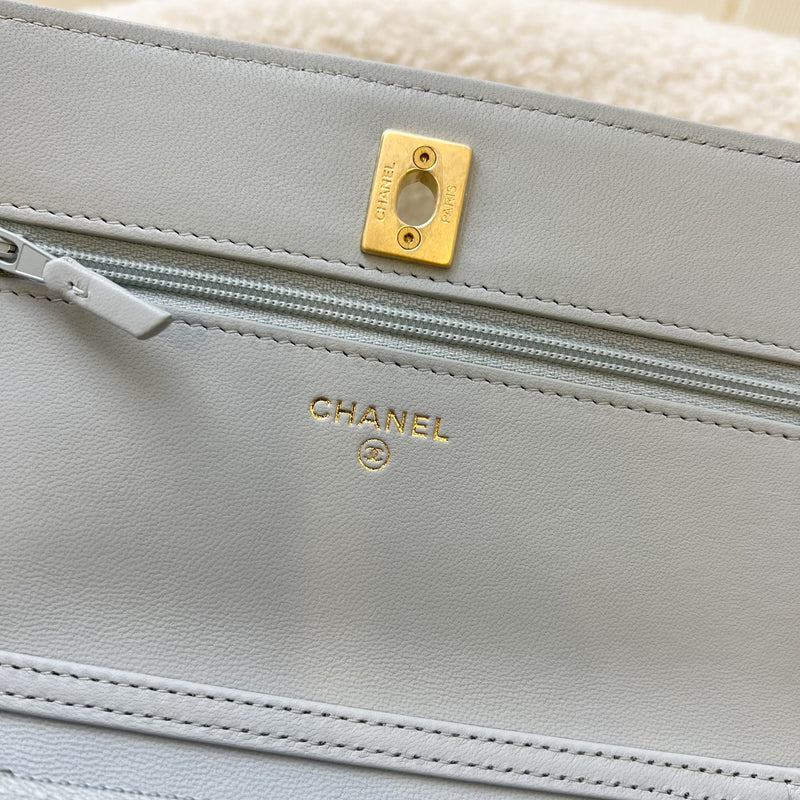 Chanel Pearl Crush Wallet on Chain WOC in 23C Light Grey Lambskin and AGHW