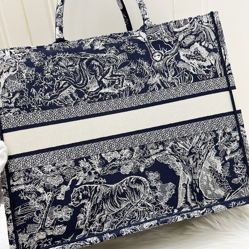 Dior Large Book Tote in Dark Blue Reverse Toile De Jouy Canvas