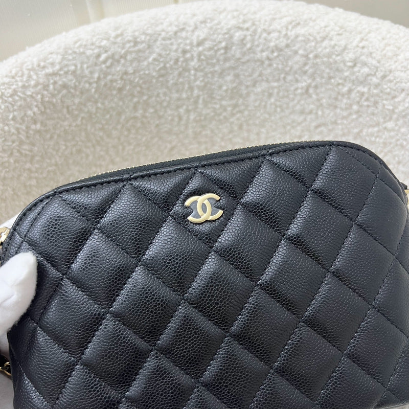 Chanel 24S Medium Pouch / Clutch with Chain in Black Caviar and LGHW