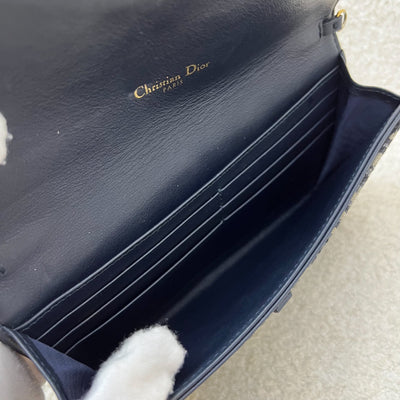 Dior Small Saddle Pouch with Chain in Blue Dior Oblique Jacquard Canvas and GHW