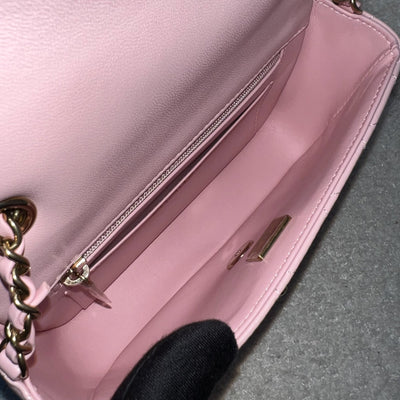 [Local Full Set] Chanel 24K Extra Mini Rectangular Flap in Sakura Pink Lambskin and GHW (Model: AS5219)