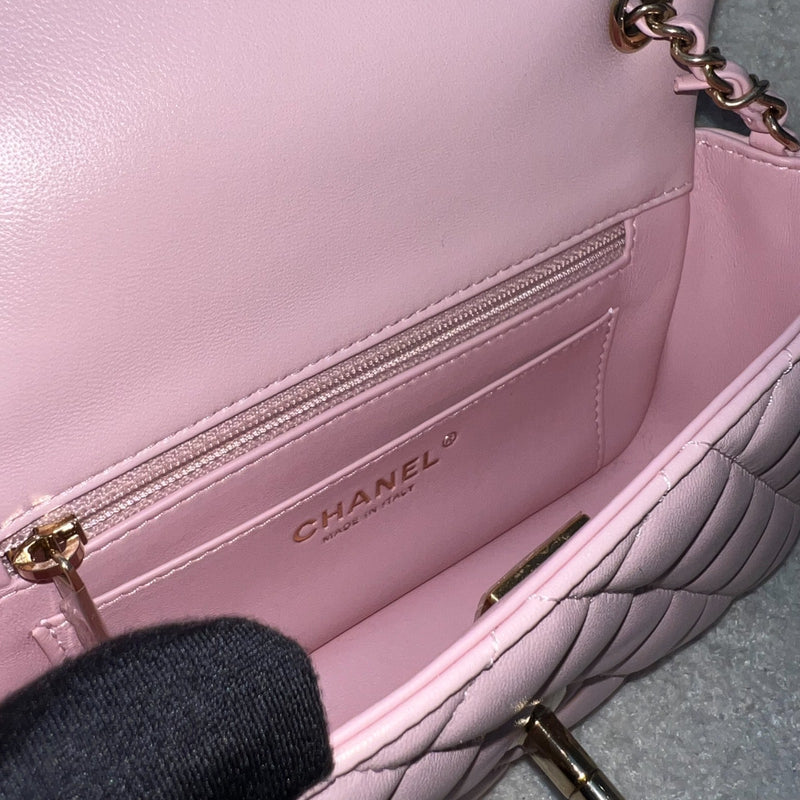 [Local Full Set] Chanel 24K Extra Mini Rectangular Flap in Sakura Pink Lambskin and GHW (Model: AS5219)