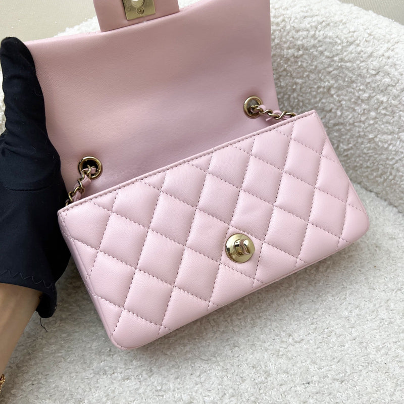 [Local Full Set] Chanel 24K Extra Mini Rectangular Flap in Sakura Pink Lambskin and GHW (Model: AS5219)