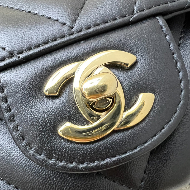 Chanel Classic Mini Rectangle Flap in Chevron Quilted Black Lambskin and LGHW (Model: A69900)