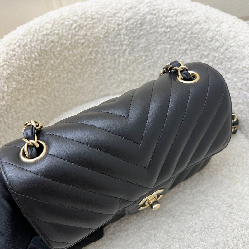 Chanel Classic Mini Rectangle Flap in Chevron Quilted Black Lambskin and LGHW (Model: A69900)