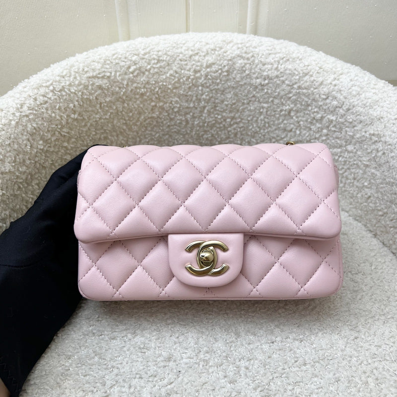 [Local Full Set] Chanel 24K Extra Mini Rectangular Flap in Sakura Pink Lambskin and GHW (Model: AS5219)
