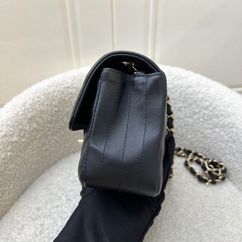Chanel Classic Mini Rectangle Flap in Chevron Quilted Black Lambskin and LGHW (Model: A69900)