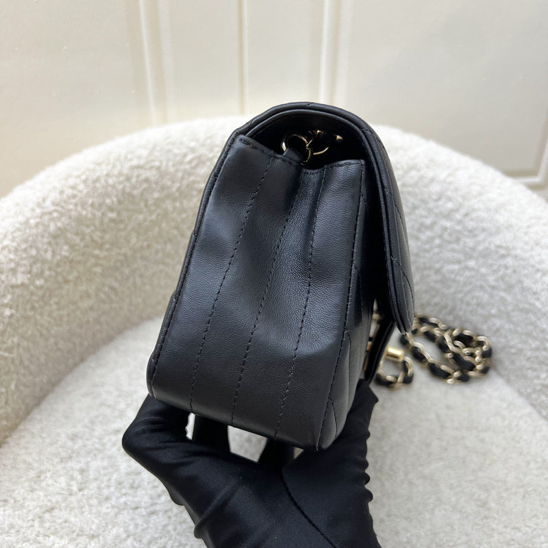 Chanel Classic Mini Rectangle Flap in Chevron Quilted Black Lambskin and LGHW (Model: A69900)