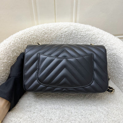 Chanel Classic Mini Rectangle Flap in Chevron Quilted Black Lambskin and LGHW (Model: A69900)